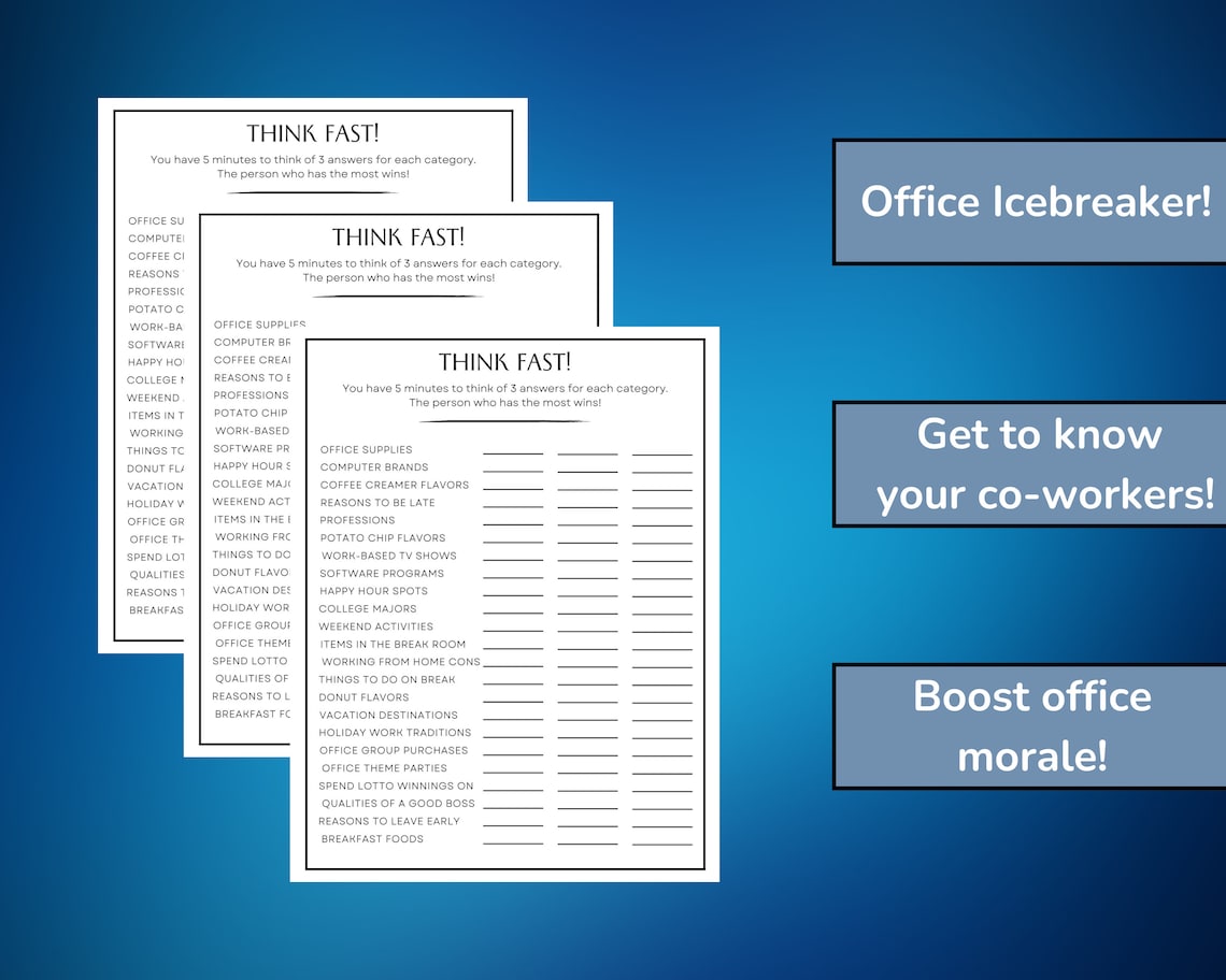 Think Fast Office Party Game, Team Building Game for Employees, Office