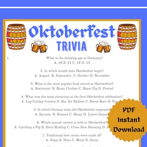 Oktoberfest Game, Printable Oktoberfest Game, Beer Festival Game, Oktoberfest Party Game, Oktoberfest, German Trivia, Instant Download, Quiz