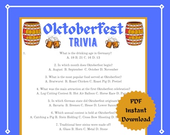 Oktoberfest Game, Printable Oktoberfest Game, Beer Festival Game, Oktoberfest Party Game, Oktoberfest, German Trivia, Instant Download, Quiz