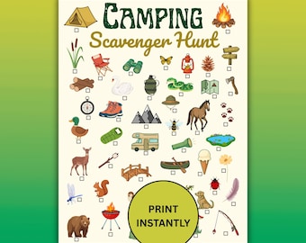 Camping Scavenger Hunt For Kids & Adults Instant Download, Printable Camping Activity, Nature Checklist, Scouts Outdoor Game