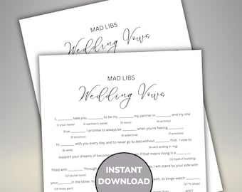 Mad Libs Wedding Vows Activity for Bridal Shower, Bachelorette Party, Rehearsal Dinner Activity, Funny Wedding Keepsake, Icebreaker