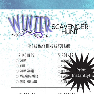 Printable Winter Scavenger Hunt, Winter Game for Kids and Adults, School Classroom Winter Game, Winter Season Family Activity, Snowflakes