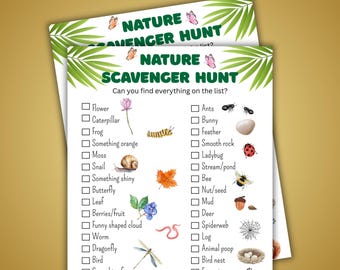 Búsqueda del tesoro en la naturaleza, actividad al aire libre imprimible para niños, juego de fiesta infantil, descarga instantánea, juego grupal, paseo por la naturaleza, actividad de senderismo