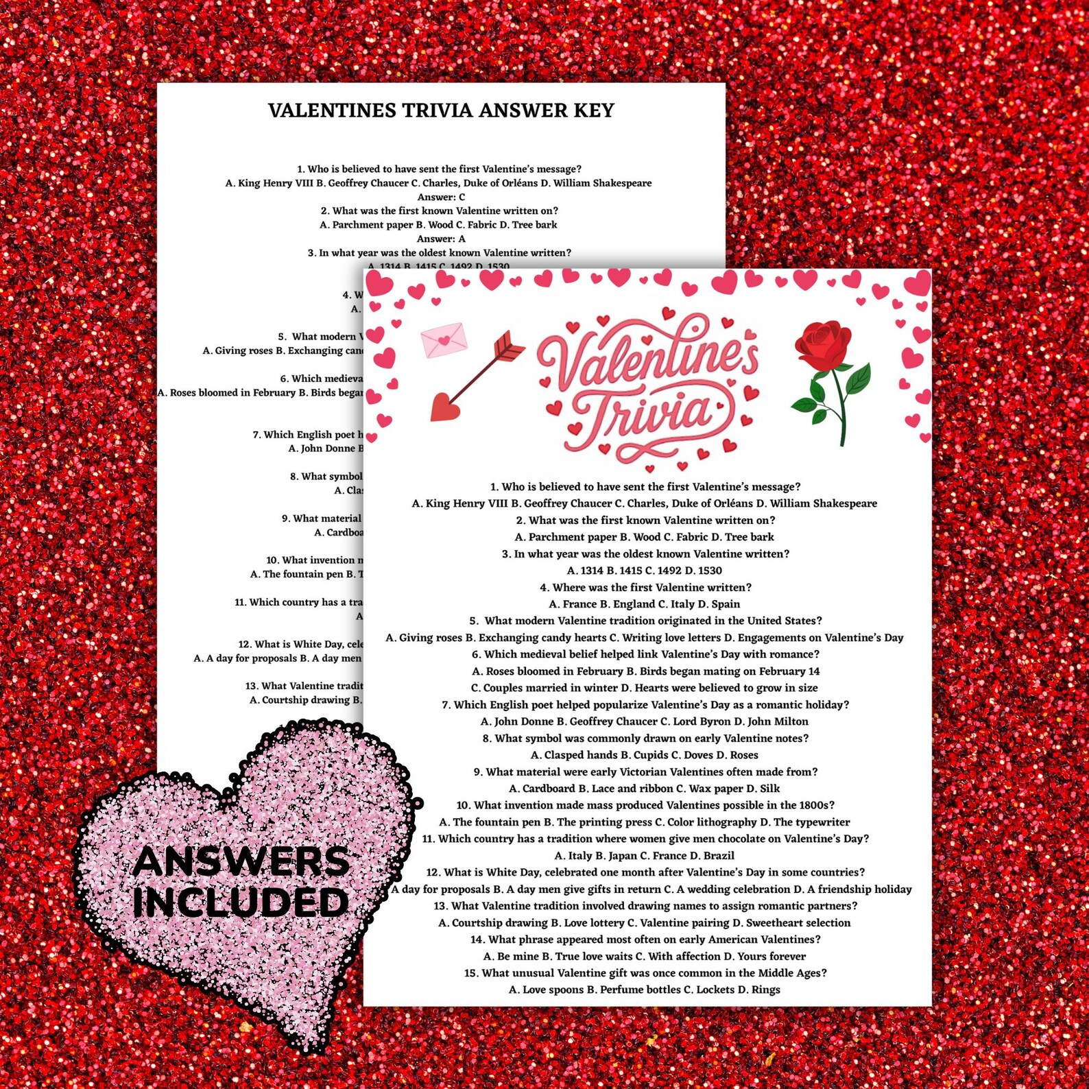 Valentine Trivia Game for Kids & Adults Instant Download, Printable ...
