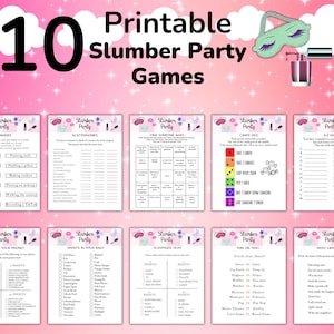 Jogos de festa do pijama para meninas adolescentes para impressão, atividades para dormir em casa de adolescentes, atividades para festa do pijama, isto ou aquilo, dados de doces em PDF