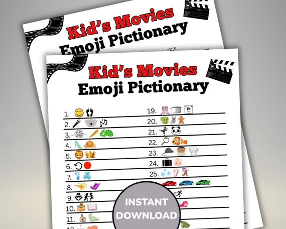 Kid's Movie Emoji Game, Children's Movies Emoji Pictionary, Guess The Movie Game, Movie Trivia Game, Printable Movie Night Family Game PDF