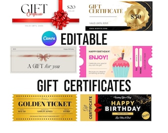 Editable Gift Certificate Coupon Ticket Template for Birthday, Graduation, Anniversary, Custom Gift