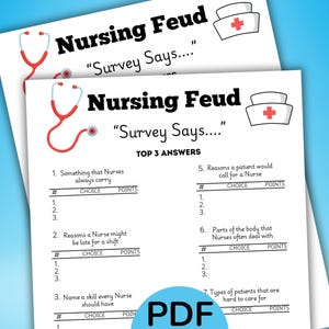 Nurse Feud Game, Printable Nursing Party Game, Nursing Graduation Game, Nurse Week Activity, Nurse Appreciation, Healthcare Team Game PDF