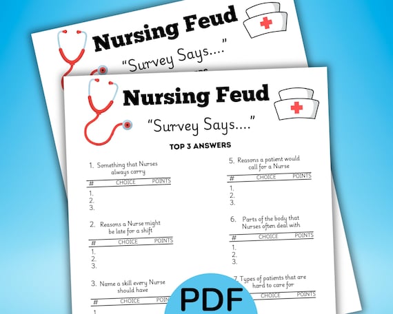 Nurse Feud Game, Printable Nursing Party Game, Nursing Graduation Game, Nurse Week Activity, Nurse Appreciation, Healthcare Team Game PDF
