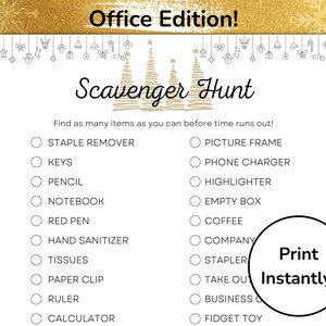 Christmas Holiday Office Scavenger Hunt, Christmas Office Party Games, Printable Work Holiday Game for Employees, Team Building Game, PDF