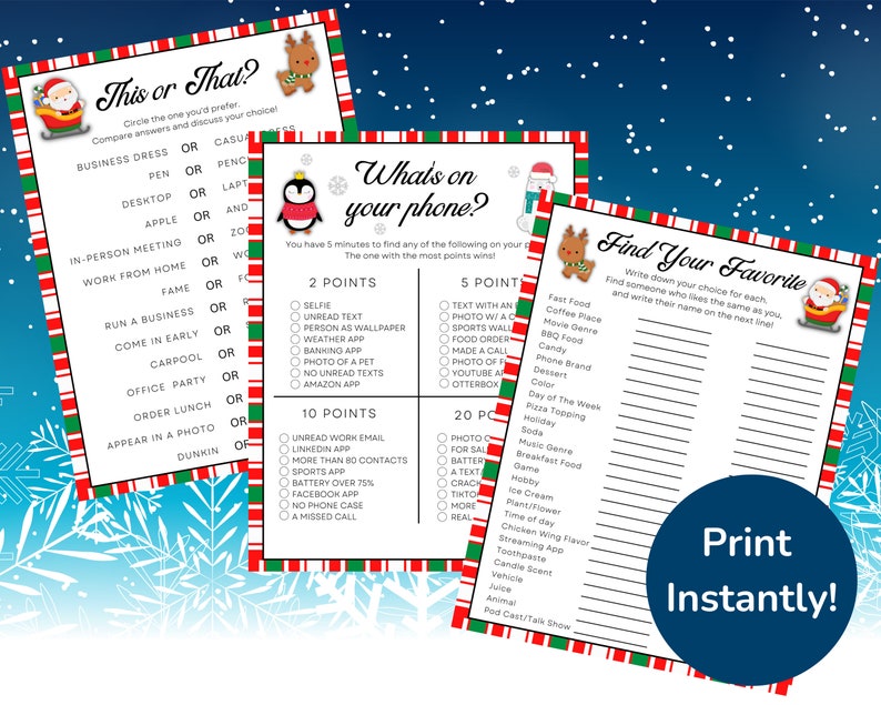 Printable Christmas Work Games for the Office Holiday Games Etsy