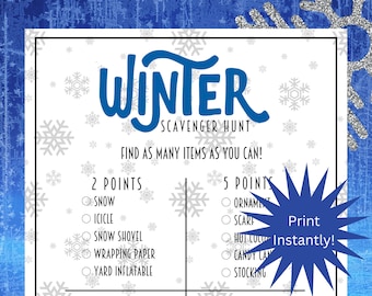 Printable Winter Scavenger Hunt for Kids and Adults, Winter Family Activity, Winter Games, Winter Quiz, Winter Hunt Classroom Activity, PDF