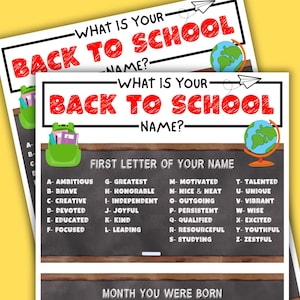 What&#39;s Your Back To School Name, Printable Classroom Name Game, First Day Of School Name Generator Game, Back To School Game, Student Game