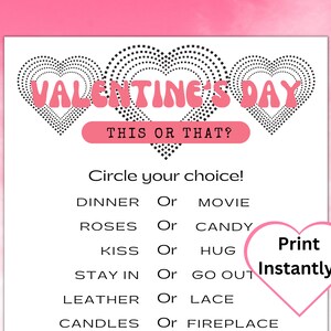 Printable Valentine&#39;s Day This or That Game for Teens & Adults, Valentine&#39;s Party Activity, Galentine&#39;s Game, Valentine&#39;s Would You Rather