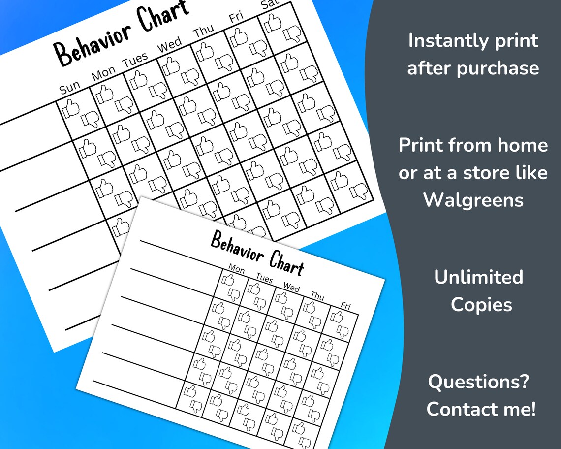 Printable Behavior Chart for Kids, School Behavior Chart, Home Behavior ...
