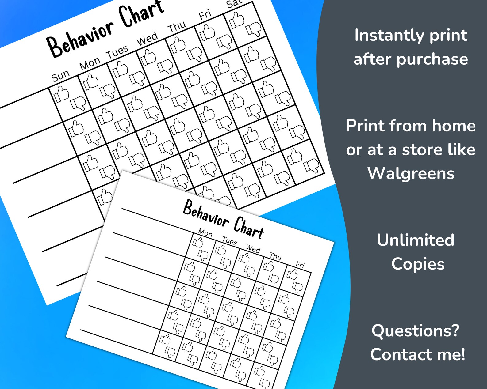 Printable Behavior Chart for Kids, School Behavior Chart, Home Behavior ...