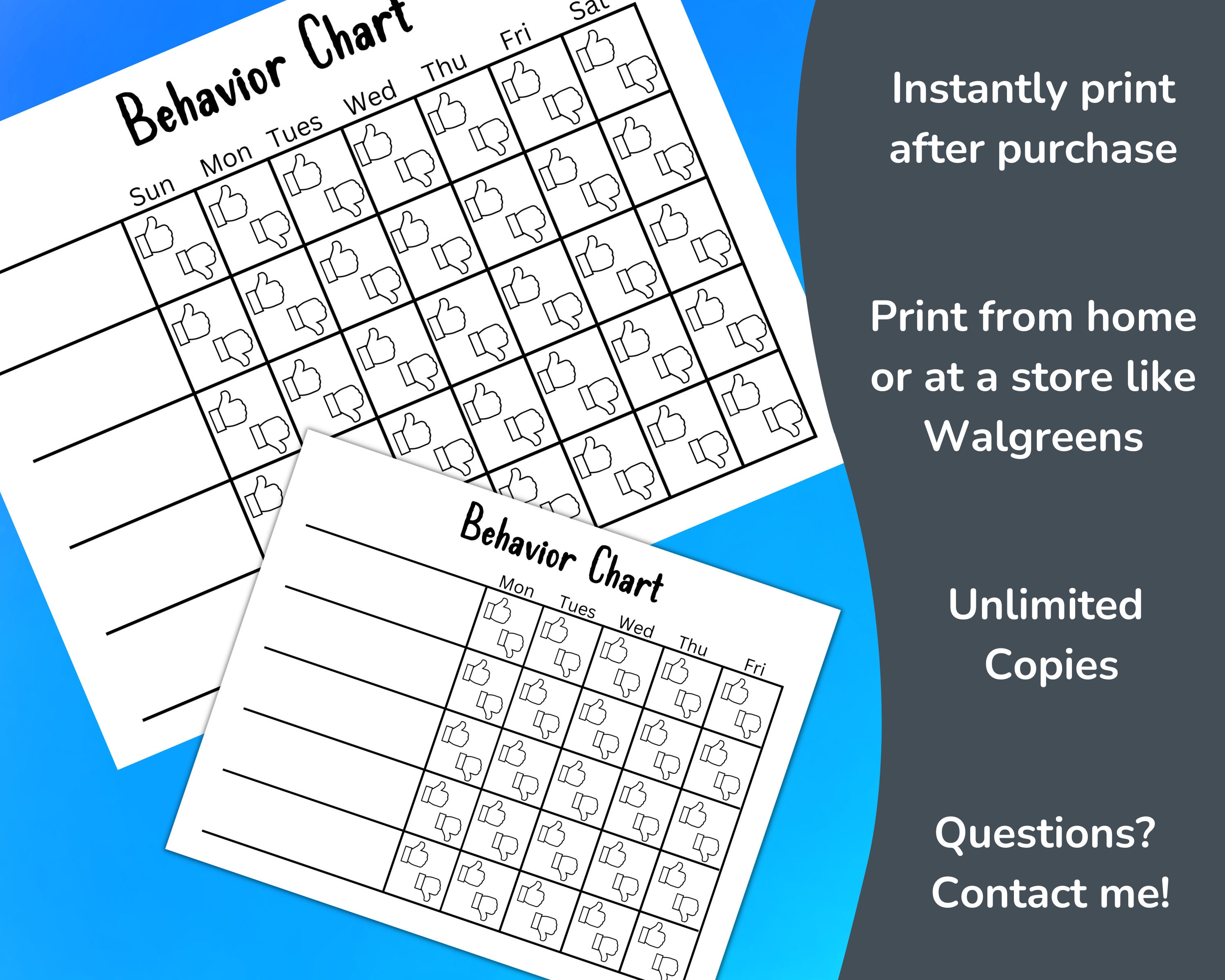 Printable Behavior Chart for Kids, School Behavior Chart, Home Behavior ...