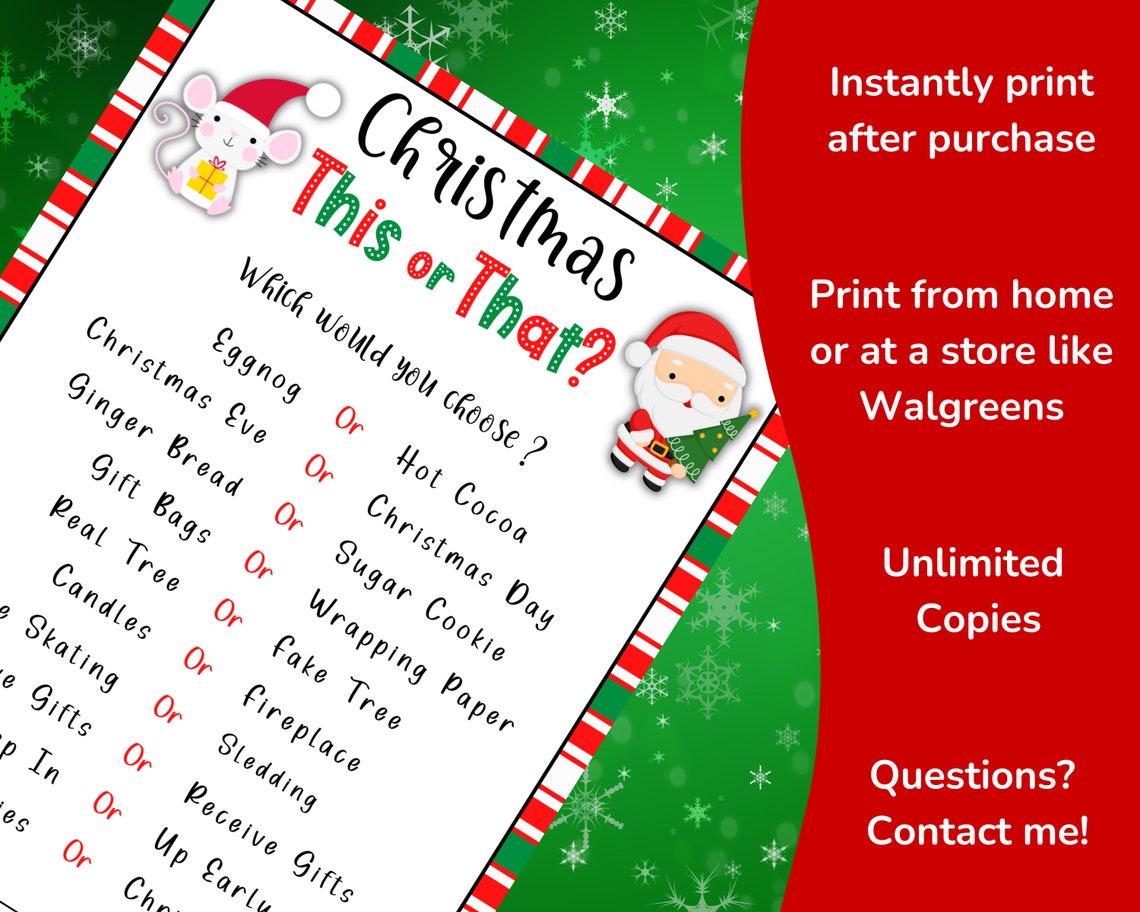 Christmas This or That Game for Kids & Adults, Christmas Party Activity