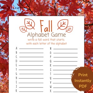 Fall Alphabet Game for School, Fall Family Activity, Fall A-Z Game, Fall Activity for Kids Adults and Friends, Classroom Game for Kids, PDF