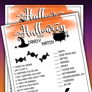 Halloween-snoepwedstrijd direct downloaden, Halloween-snoepspel voor kinderen, afdrukbaar Halloween-feestspel, snoeptrivia-spel voor kinderen, pdf