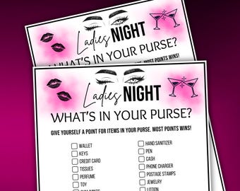 Ladies Night What's In Your Purse Game Instant Download, Printable Girls Night Purse Game, Bachelorette Party Game, Birthday Party Game