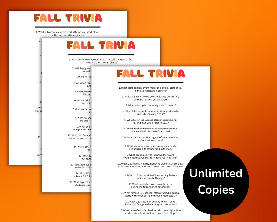 Printable Fall Trivia Game, Fall Game for Kids and Adults, Autumn ...