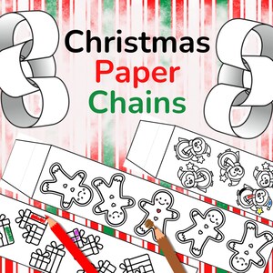 Christmas Paper Chain Links for Kids Classroom Craft, Printable Christmas Coloring Activity, Printable Christmas Decorations PDF, Xmas