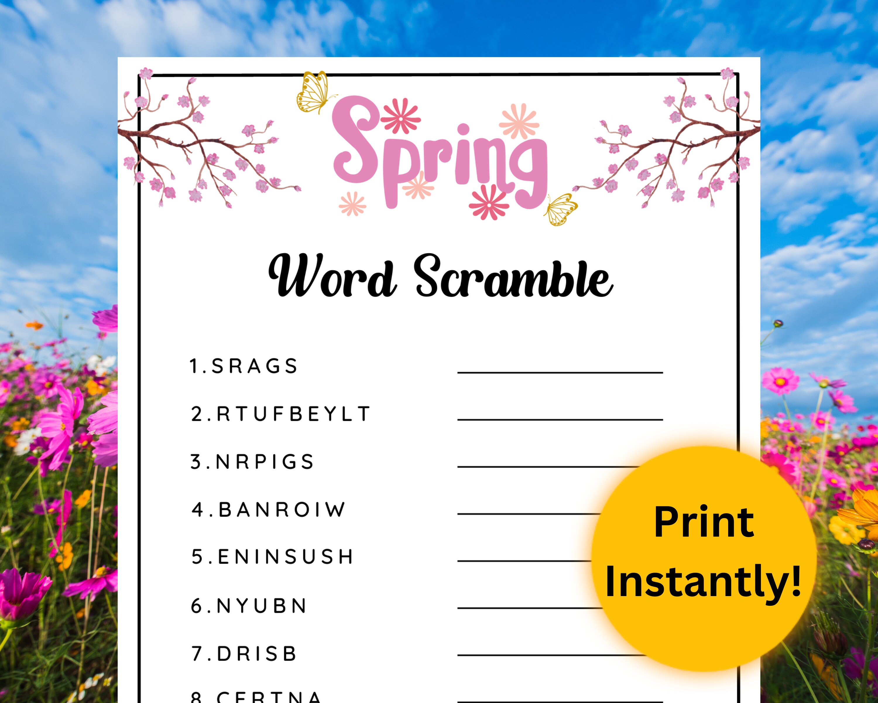 Printable Spring Word Scramble and Answer Key for Kids & Adults, Classroom Spring Activity for