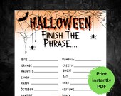 Halloween Finish the Phrase game-Halloween party game-Spooky party game-Scary party game-Printable Halloween games-Halloween phrase game-PDF
