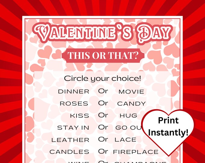 Valentines Day This or That Game, Valentines Printable Game, Fun ...