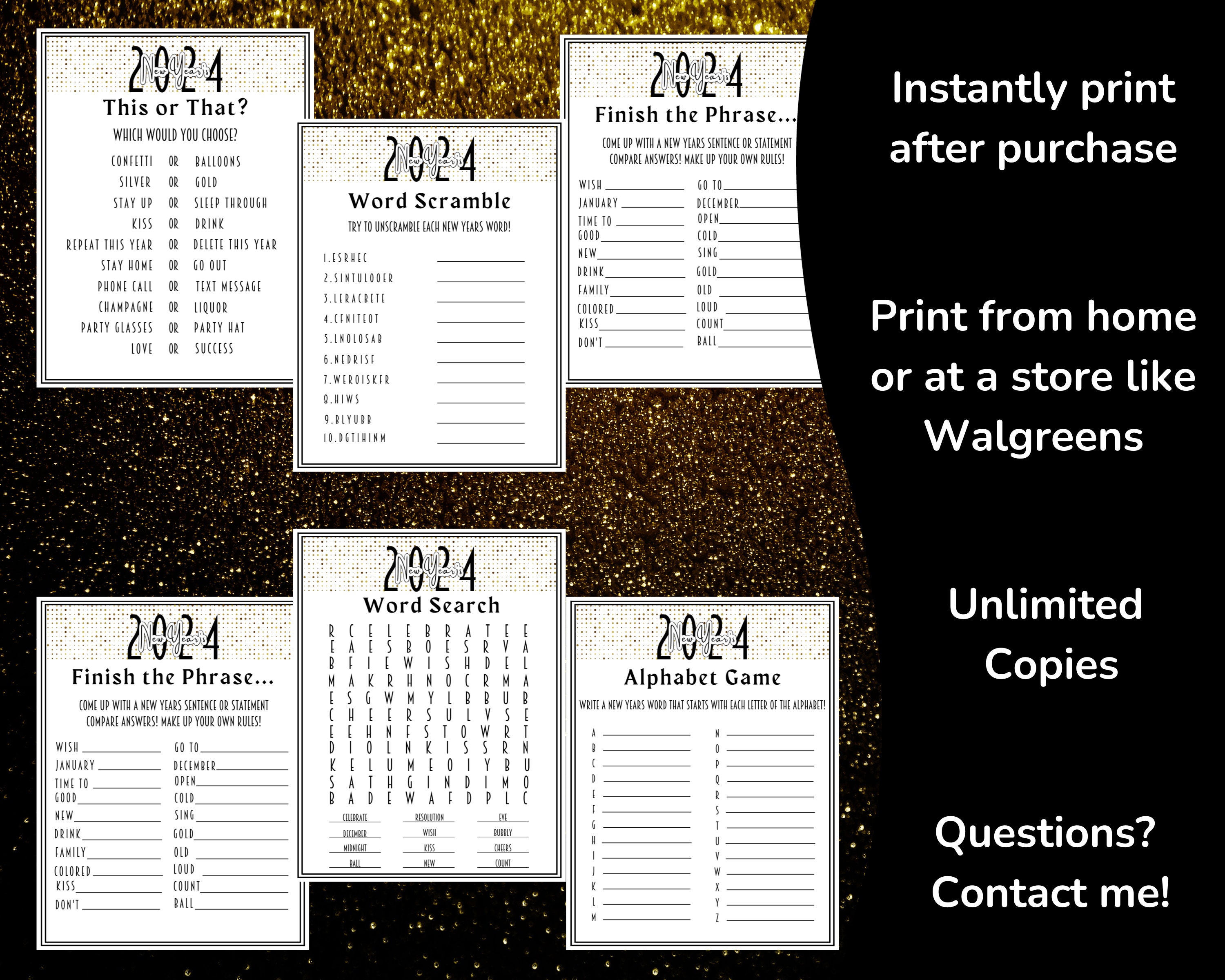 Printable New Years Eve 2024 Game Bundle for Kids and Adults, New Years ...