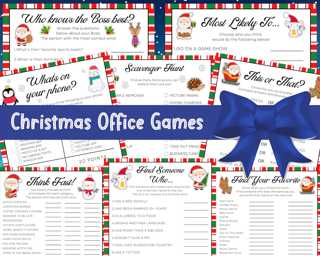 Printable Christmas Work Games for the Office, Holiday Games for