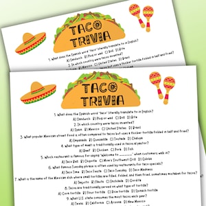 Taco Trivia Game Instant Download, Printable Taco Quiz, Taco Tuesday Game, Taco Party Game for Kids & Adults, Cinco de Mayo Game, Taco Facts