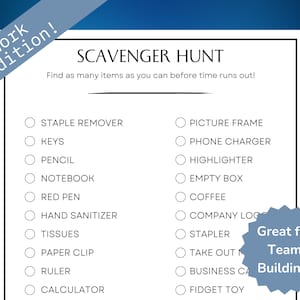 Office Party Game, Work Party Games, Team Building Game, Work Scavenger Hunt, Printable Office Games, Office Icebreakers, Work Treasure hunt