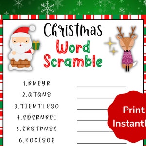 Christmas Word Scramble, Christmas Games for Kids & Adults, Holiday Party Game, Office Party Christmas Game, Printable PDF Games for Kids