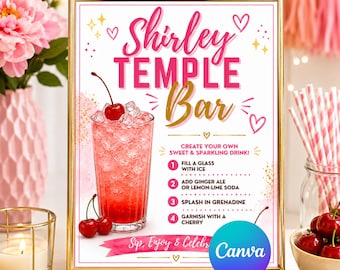 Editable Shirley Temple Bar Sign Template, Drink Station, Wedding, Baby Shower, Birthday, Mocktail, Cocktail