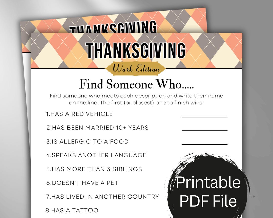 Find Someone Who Thanksgiving Activity for Employees, Get to Know Me ...