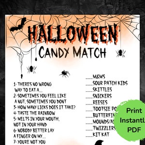 Halloween Candy Match-Printable Halloween Game-Candy Game-Halloween Candy Match Up-Halloween PDF Game-Halloween Party Games Activity