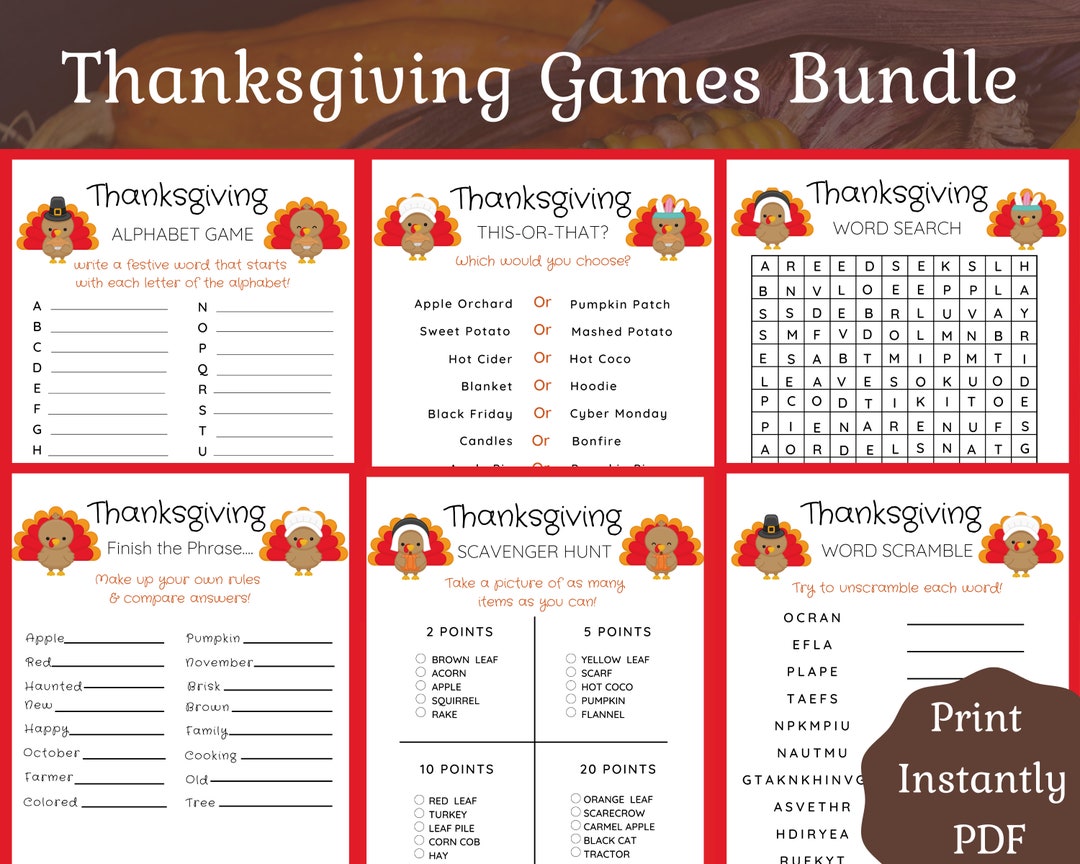 Thanksgiving Game Bundle Printable Games Thanksgiving Day Games Game