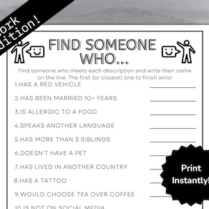 Find Some Who-game, Party Starter Games, Icebreaker Games, Office Party Games, Dinner Party Games, Party Games voor volwassenen, Leer mij kennen, pdf