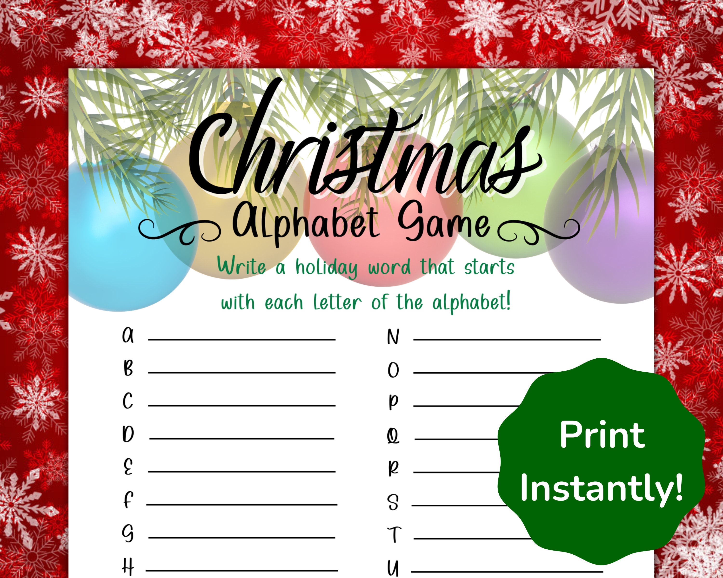 Christmas Alphabet Game, Christmas Games for Kids & Adults, Holiday