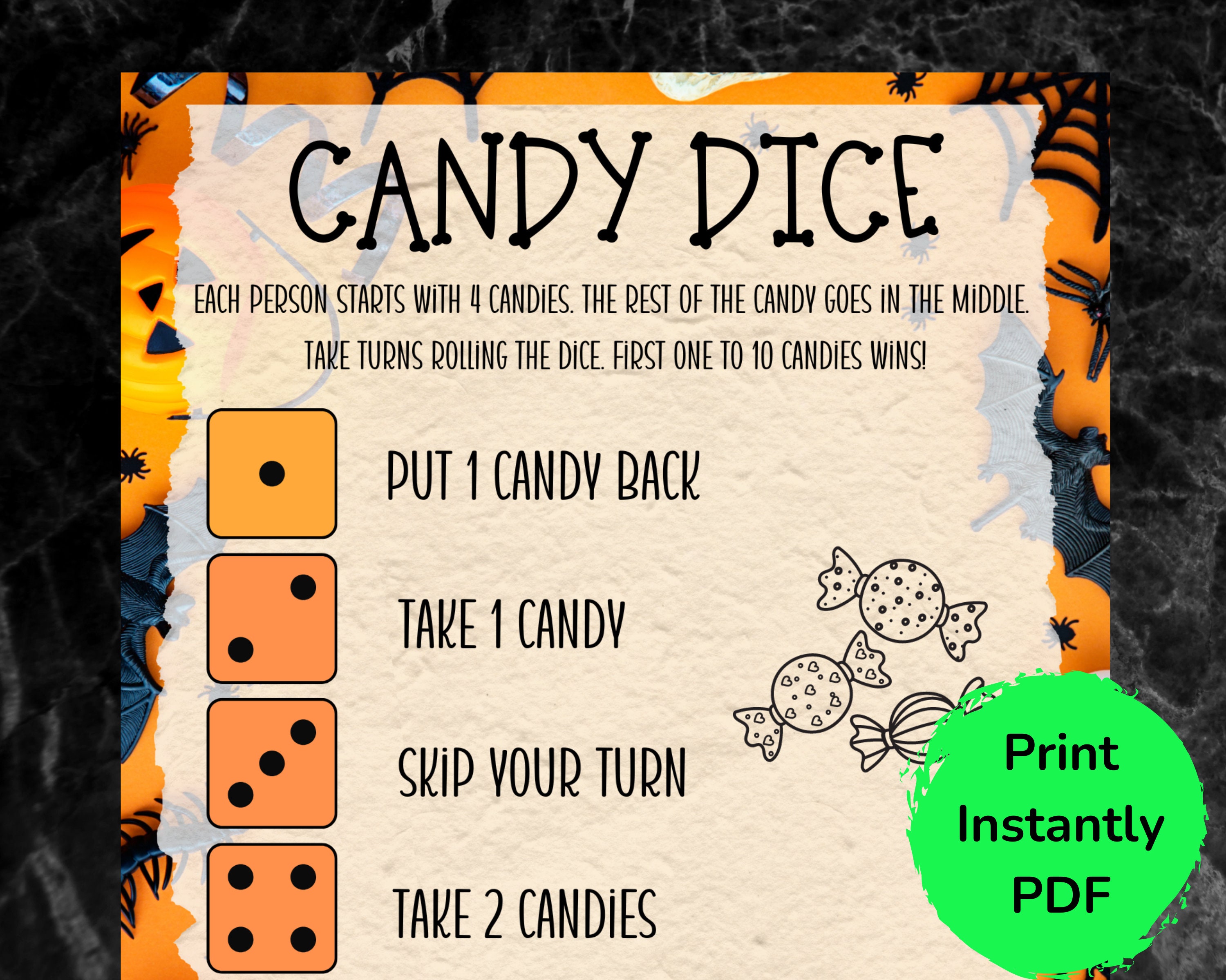 Candy Dice Game, Halloween Party Games, Candy Game, Kids Games, Office