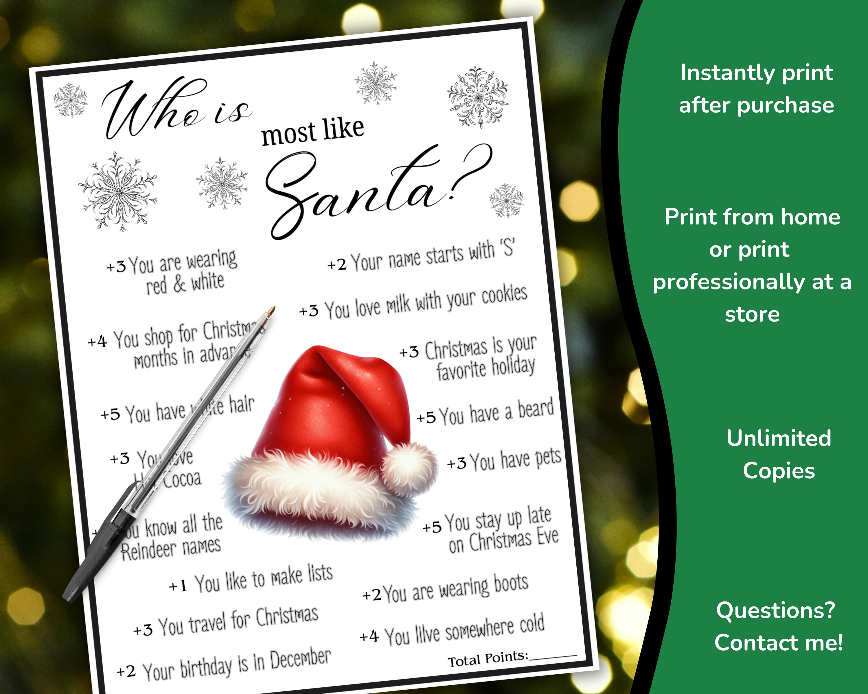 Who is Most Like Santa Game for Kids & Adults Instant Download