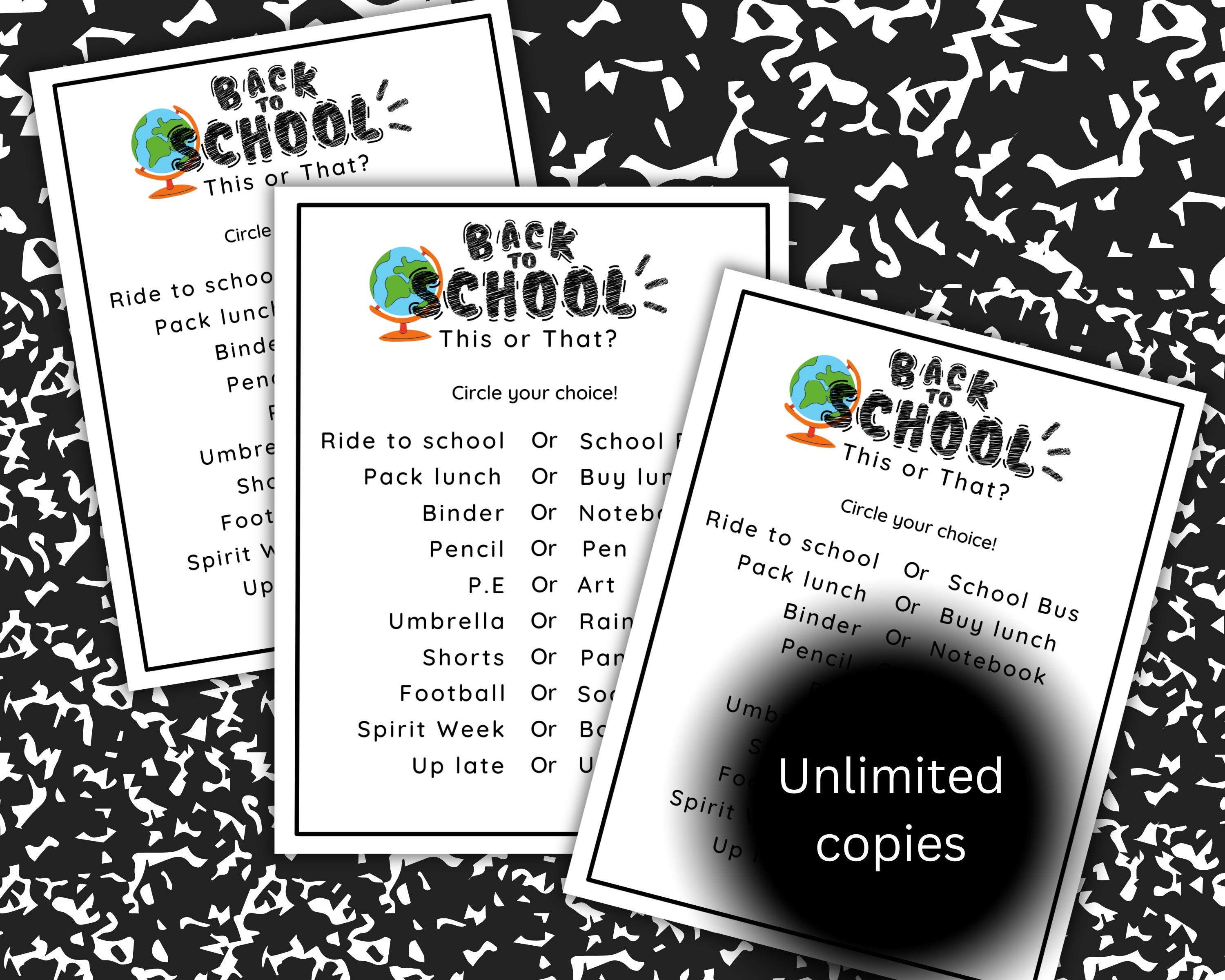 First Day of School This or That Game, Would You Rather, Printable Game ...