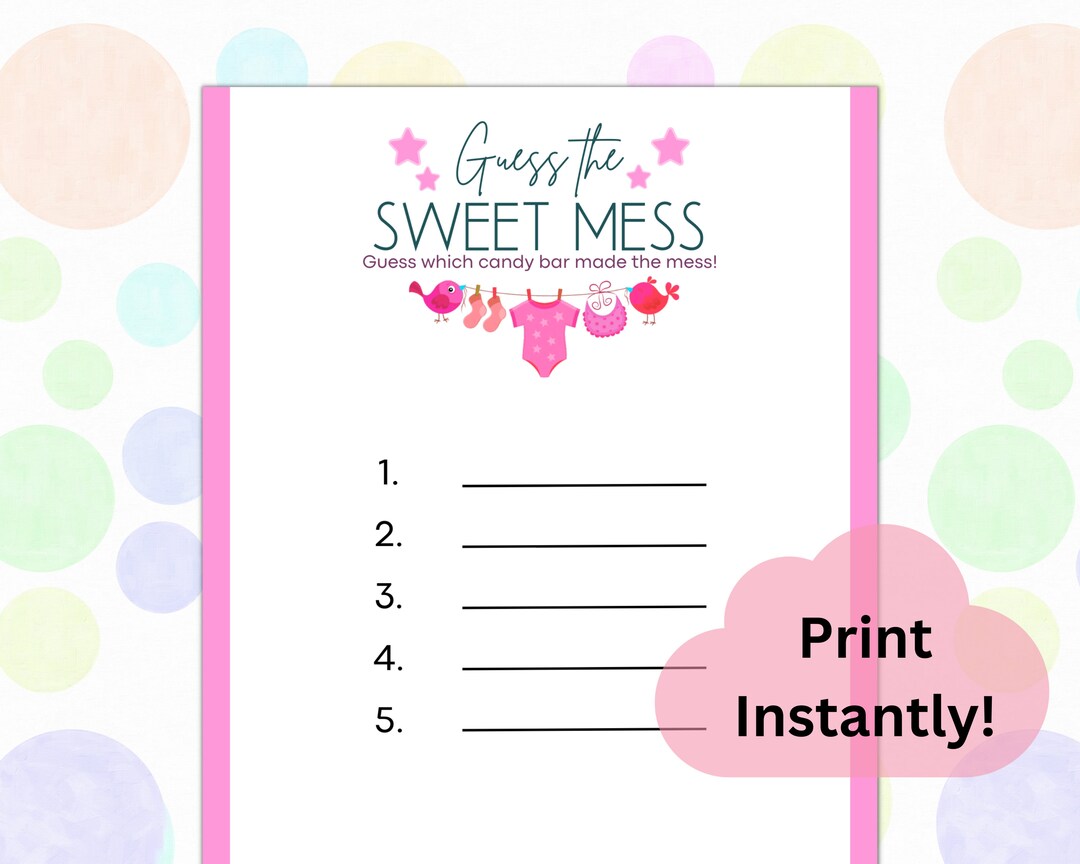 Girl Baby Shower Printable Guess the Mess Activity, Pink Baby Shower ...
