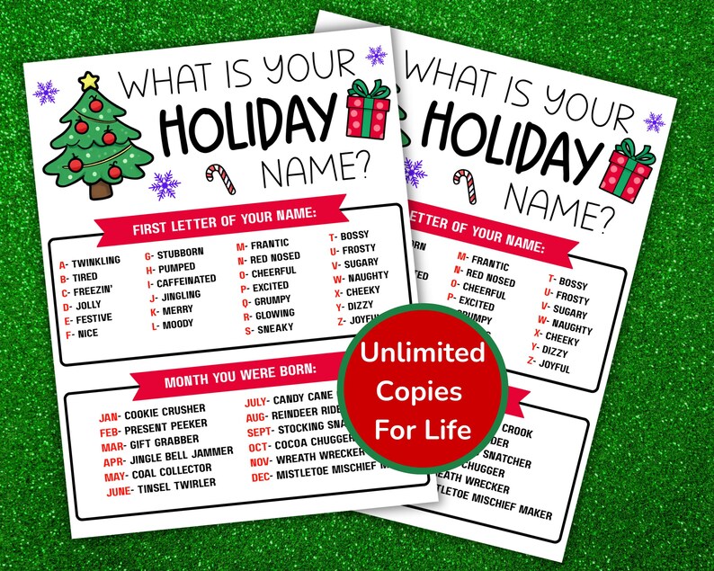 What's Your Holiday Name Game for Kids & Adults Instant Download ...