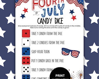 4th Of July Candy Dice Game For Kids Instant Download, Printable Independence Day Party Activity Icebreaker