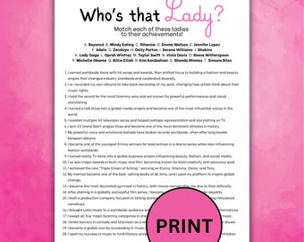 Famous Women Matchup Game Instant Download, Printable Mother's Day Game, Ladies Night Activity, Pop Culture Trivia