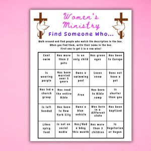 Womens Ministry Game Find Someone Who Bingo, Printable Icebreaker Bible ...
