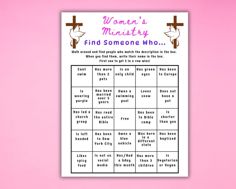 Womens Ministry Game Find Someone Who Bingo, Printable Icebreaker Bible ...
